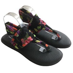 Sanuk Floral Slingback Yoga Thong Sandal Size 10